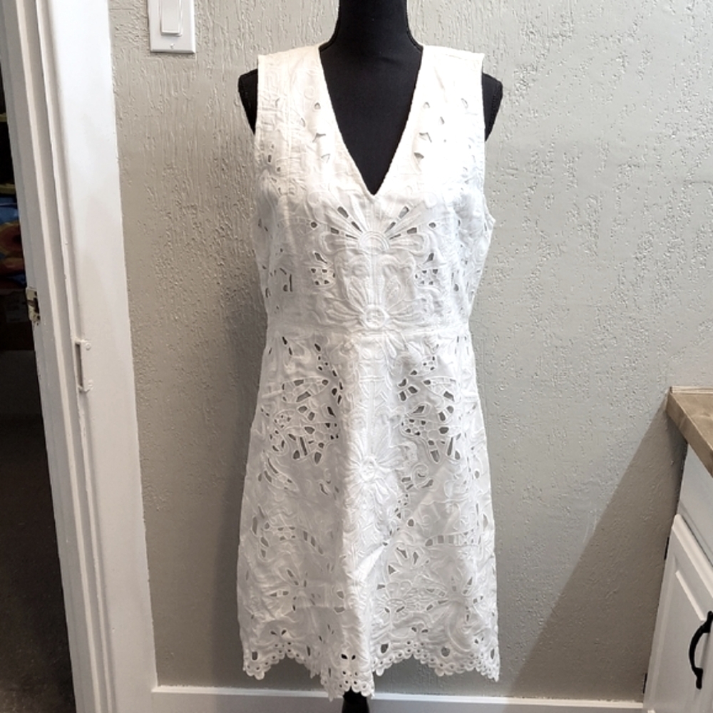 New Theory Jemion E White Embroidered Lace Dress NWT Size 12 - Picture 6 of 15